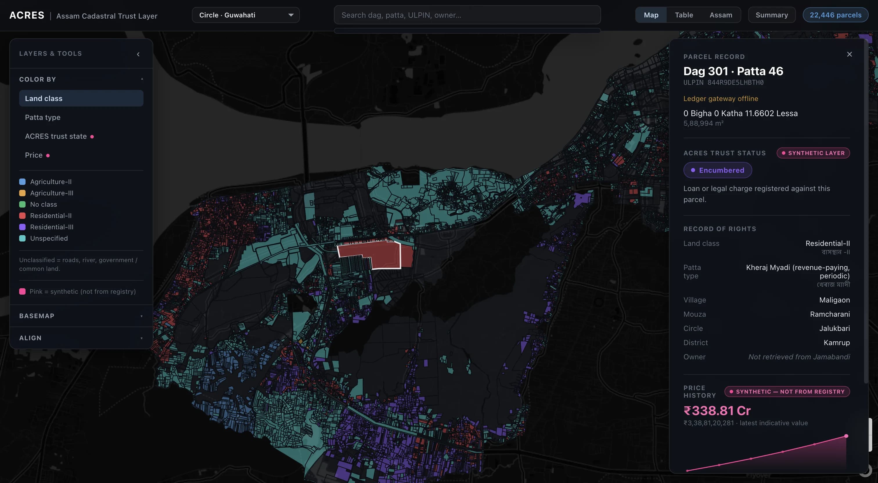 ACRES cadastral parcel map interface